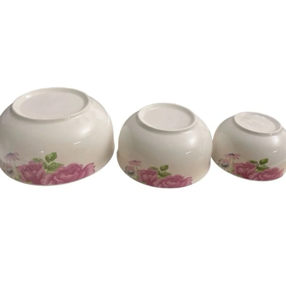 Rose Mint Chintz Floral Nesting Bowls Set of 3 With Lids Stacking